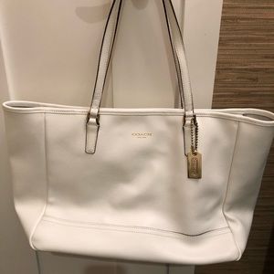 White Saffiano Leather City Tote